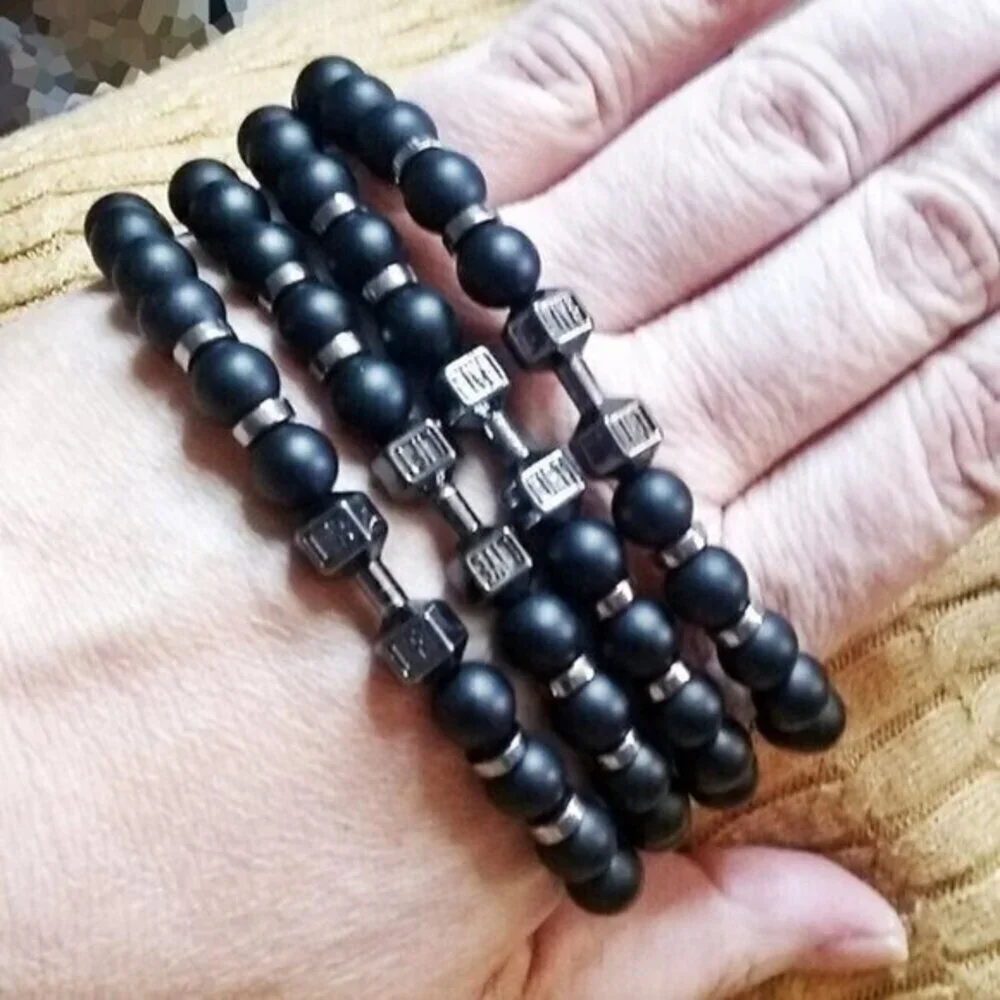 Man's Black Dumbell Bracelet! Exercise! Gym! Weight Lifting! Body Builder